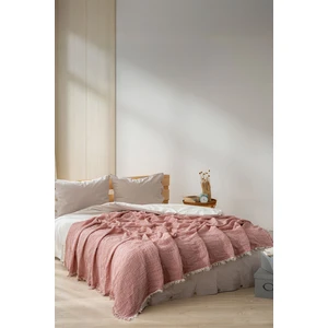 Easy Müslin Iplik Boya Çift Kişilik Yatak Örtüsü Gül Kurusu