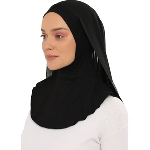 Hazır Pratik Lüks Boyunluklu Boneli Şifon Şal-Siyah