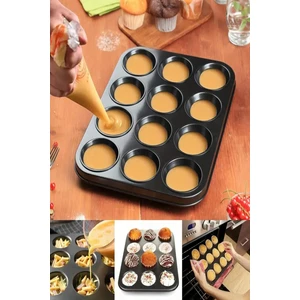 Paslanmaz Yapışmaz Çelik 12'li Muffin Kek Kalıbı 26X 38 cm Cupcake Kalıbı 1. Sınıf Malzeme Kek Kalıp