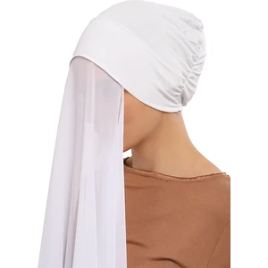 Hazır Pratik Lüks Geçmeli Lastikli Boneli Şifon Şal-Beyaz