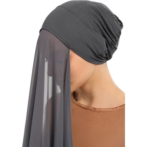 Hazır Pratik Lüks Geçmeli Lastikli Boneli Şifon Şal-Füme