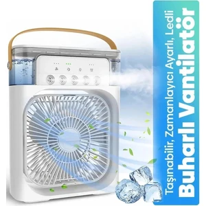 Mercitech Taşınabilir Işıklı 5 Spreyli Vantilatör Buzlu Buharlı Vantilatör Mini Fan Nemlendirici Buharlı