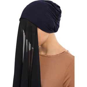 Hazır Pratik Lüks Geçmeli Lastikli Boneli Şifon Şal-Lacivert