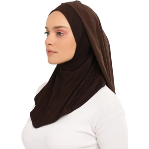 Hazır Lüks Pratik Hijablı Şifon Şal-Kahverengi