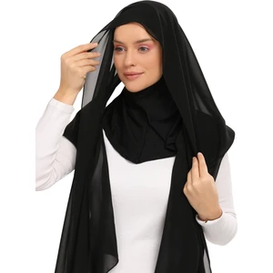 Hazır Lüks Pratik Hijablı Şifon Şal-Siyah