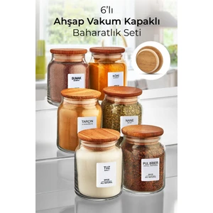 Myrina Etiketli 6'lı Ahşap Vakumlu Kapaklı Baharatlık Takımı  300ML X6