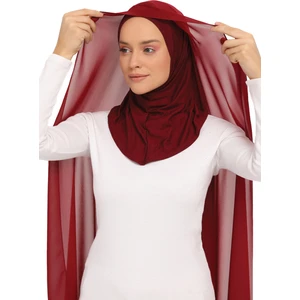 Hazır Lüks Pratik Hijablı Şifon Şal-Bordo