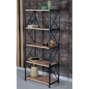 5 Katlı Kitaplık - Metal Ayaklı Ahşap Kitaplık, Dekoratif Raf - Beyaz