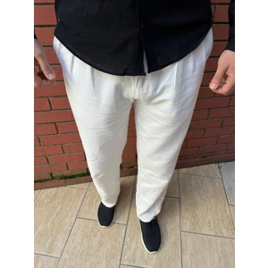 Keten Kumaş Fermuarlı Düğmeli Baggy Pantolon