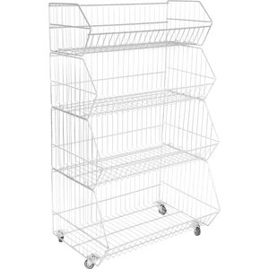 4 Katlı Aksiyon Sepet - Tekerli Tel Stand, Tel Havuz Sepet