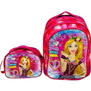 Burkay Çanta Barbie Desenli Kumaş Lüks Ilkokul Çantası 2'li Takım