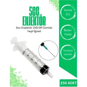 Marka 5 cc Enjektör 3prç 21G Yeşil Iğne 250AD.