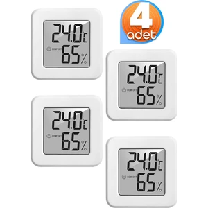 4 Adet Mini Sıcaklık Nem Ölçer LCD Ekran Oda Termometre Duvara Takılabilen Masaüstü Higrometre Beyaz