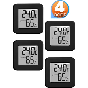4 Adet Mini Sıcaklık Nem Ölçer LCD Ekran Oda Termometre Duvara Takılabilen Masaüstü Higrometre Siyah