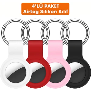 Airtag Uyumlu 4’lü Silikon Kılıf Seti Anahtarlık Halkalı Arkası Kapalı Düşmez