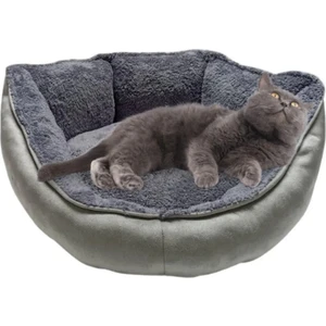 Yumuşak Silinebilir Kedi ve Köpek Yatağı 55 cm Çap Gri