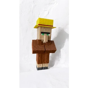 Blok ve Pixel Çıkartılabilir Şapkalı Çiftçi Köylü Figürü Zanaat ve Maden Temalı Minecraft 11 cm