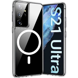 Samsung Galaxy S21 Ultra Kılıf Magsafe Wireless Kablosuz Şarj Uyumlu Manyetik Şeffaf Kapak
