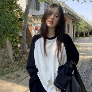 Siyah Raglan Kollu Beyaz Basic Unisex Uzun Kollu