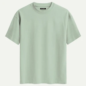 Unisex Bisiklet Yaka %100 Organik Pamuklu Kalın Dokulu Düz Oversize T-Shirt - Bej