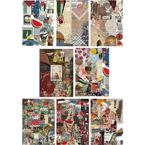 8'li Filistin Temalı Yapışkanlı Scrapbook Kağıt Seti (A5 Boyutunda)