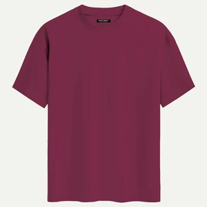 Unisex Bisiklet Yaka %100 Organik Pamuklu Kalın Dokulu Düz Oversize T-Shirt - Bordo