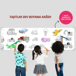 Taşıtlar Temalı Dev Boyama Kağıdı 2,5 Metre Rulo Boyama Kağıdı Çocuk Anaokulu ve Kreşler İçin Aktivite Çocuk Eğitici Boyama