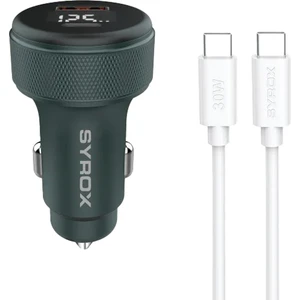 SC30T 3.1A 30W Pd Q.c. 3.0 1mt Type-C - Type-C Kablolu Dijital Ekranlı 1xtype-C + 1xusb-A Port Çıkışlı Hızlı Araç Şarj Cihazı - Kablolu Oto Çakmaklık Şarj Aleti