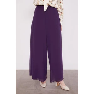 Mürdüm Geniş Paçalı Şifon Pantolon