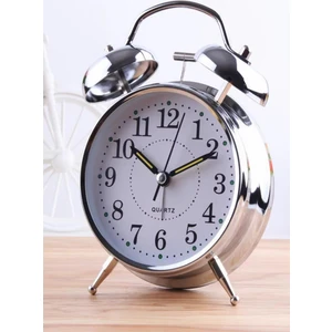 Büyük Boy Gümüş Masa Saati Çift Çanlı Nostaljik Premium Kalite Mutfak Saati Işıklı Salon Saati