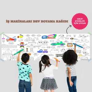 İş Makinaları Temalı Dev Boyama Kağıdı 2,5 Metre Rulo Boyama Kağıdı Çocuk Anaokulu ve Kreşler için Aktivite Çocuk Eğitici Boyama