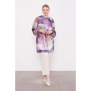 Siyah Karışık Fırça Desen Şifon Tunik