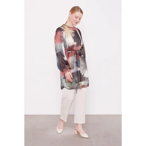 Haki Karışık Fırça Desen Şifon Tunik