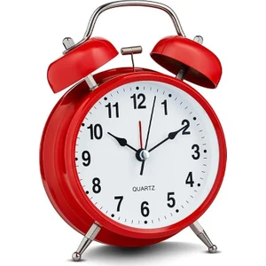 Büyük Boy Kırmızı Masa Saati Çift Çanlı Nostaljik Premium Kalite Mutfak Saati Işıklı Salon Saati