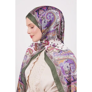 Yeşil Karışık Desenal Hint Ipeği Şal