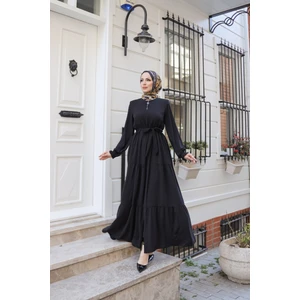 Kadeem Giyim 3 Kat Eteği Büzgülü Ferace Medine Ipeği Kumaş