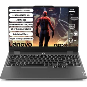 Loq 15IAX9 GTI132 Intel Core I5 12450HX 32GB 1tb SSD RTX4060 Freedos 15.6'' Fhd Taşınabilir Bilgisayar 83GS007XTR
