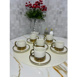 6'lı Gold Detaylı Türk Kahvesi Fincan Seti