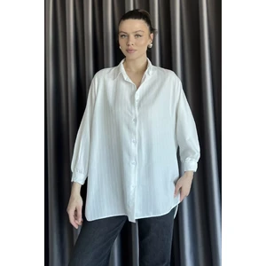Kadın Çizgi Desenli Uzun Kol Oversize Gömlek P-00017004
