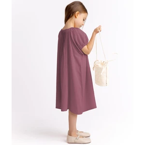 Nervüllü Keten Elbise 2-7 Yaş Mürdüm