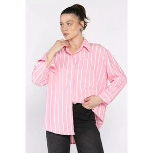 Kadın Tek Cepli Çizgili Salaş Gömlek P-00016989