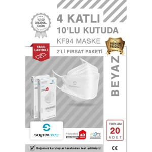 KF94 Kore Tipi, 4 Katlı, Beyaz Maske, Tekli Paket, Uv Steril (2 Kutu/ 20 Adet)