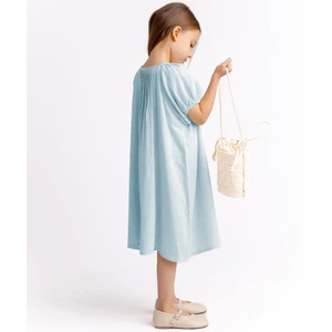 Nervüllü Keten Elbise 2-7 Yaş Mavi