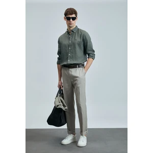Keten ve Pamuk Karışımlı Slim Fit Normal Bel Düz Paça Chino Pantolon Erkek Pantolon 111190352