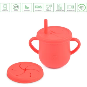 Silikon Pipetli Bardak, ( Alıştırma Bardağı ) Çerez Kapağı / Kırmızı