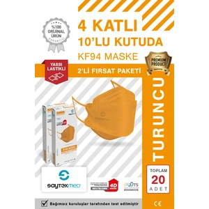 KF94 Kore Tipi, 4 Katlı, Turuncu Maske, Tekli Paket, Uv Steril (2 Kutu/ 20 Adet)