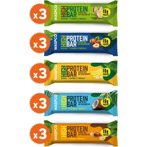 Waspco Yüksek Protein Bar 50g Karma Kutu 15 Adet (5 Çeşit)