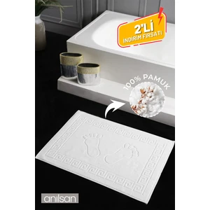 2'li Greek Ayak Havlusu - 50X70 Cm, 245 Gr, %100 Pamuk, Spa ve Otel Banyo Paspası, Günlük Kullanıma