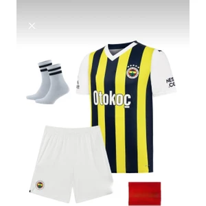 Fênêrbâhçê 2023-24 Sezon Dzeko Iç Saha Çubuklu Çocuk  Forması 4 Lü Set(Çorap Bileklik HEDIYELLI)-MD03