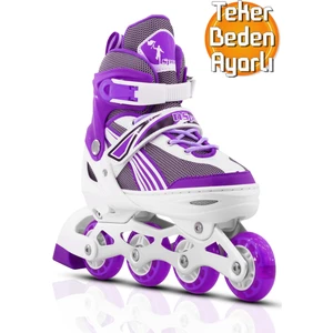Metal Taban Paten Işıklı Ayarlanabilir Tekerli ve Bedenli Alıştırma Çocuk Genç Pateni Mor 8780
